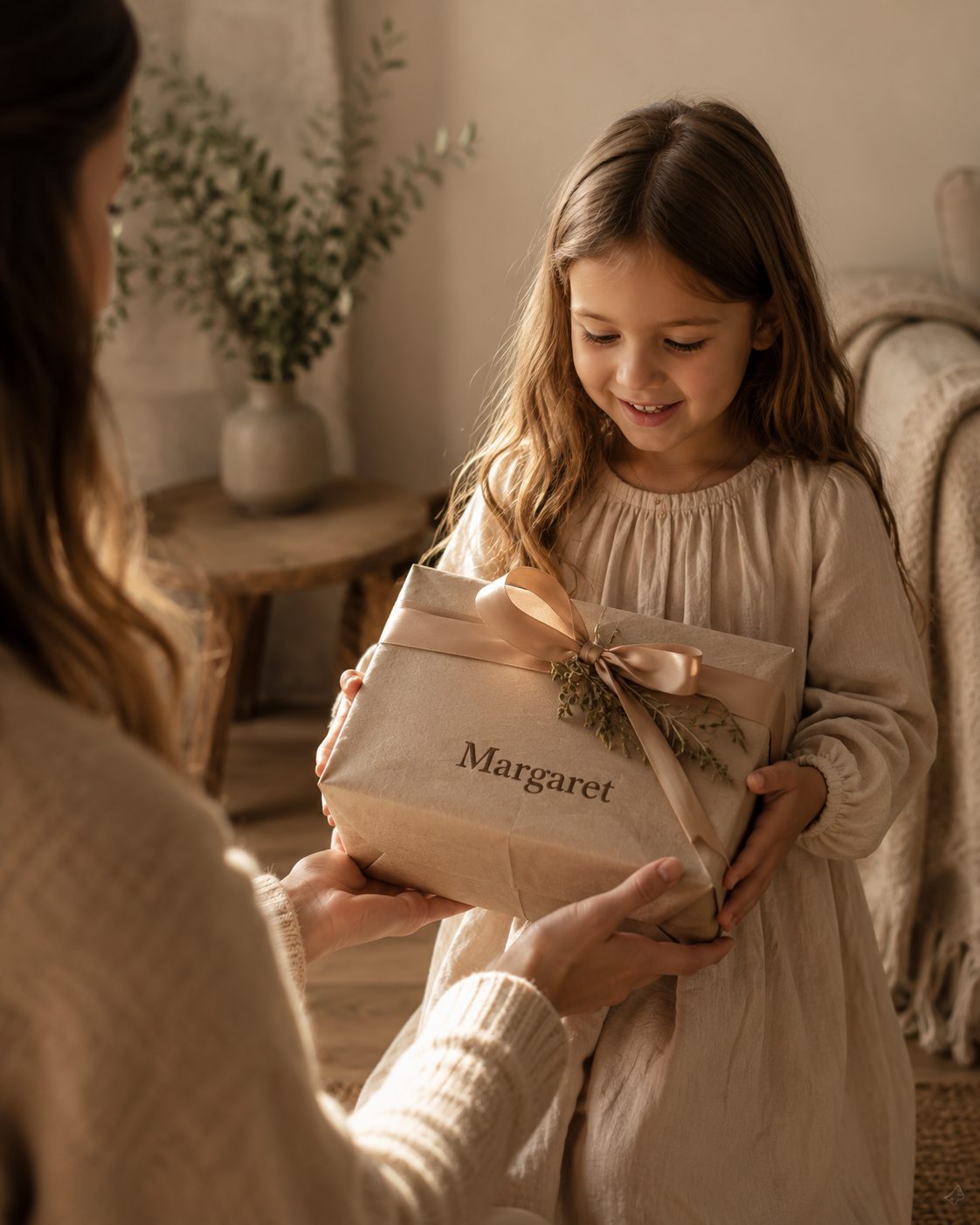 A child receiving a personalized gift from SURPRY by YUVAGE